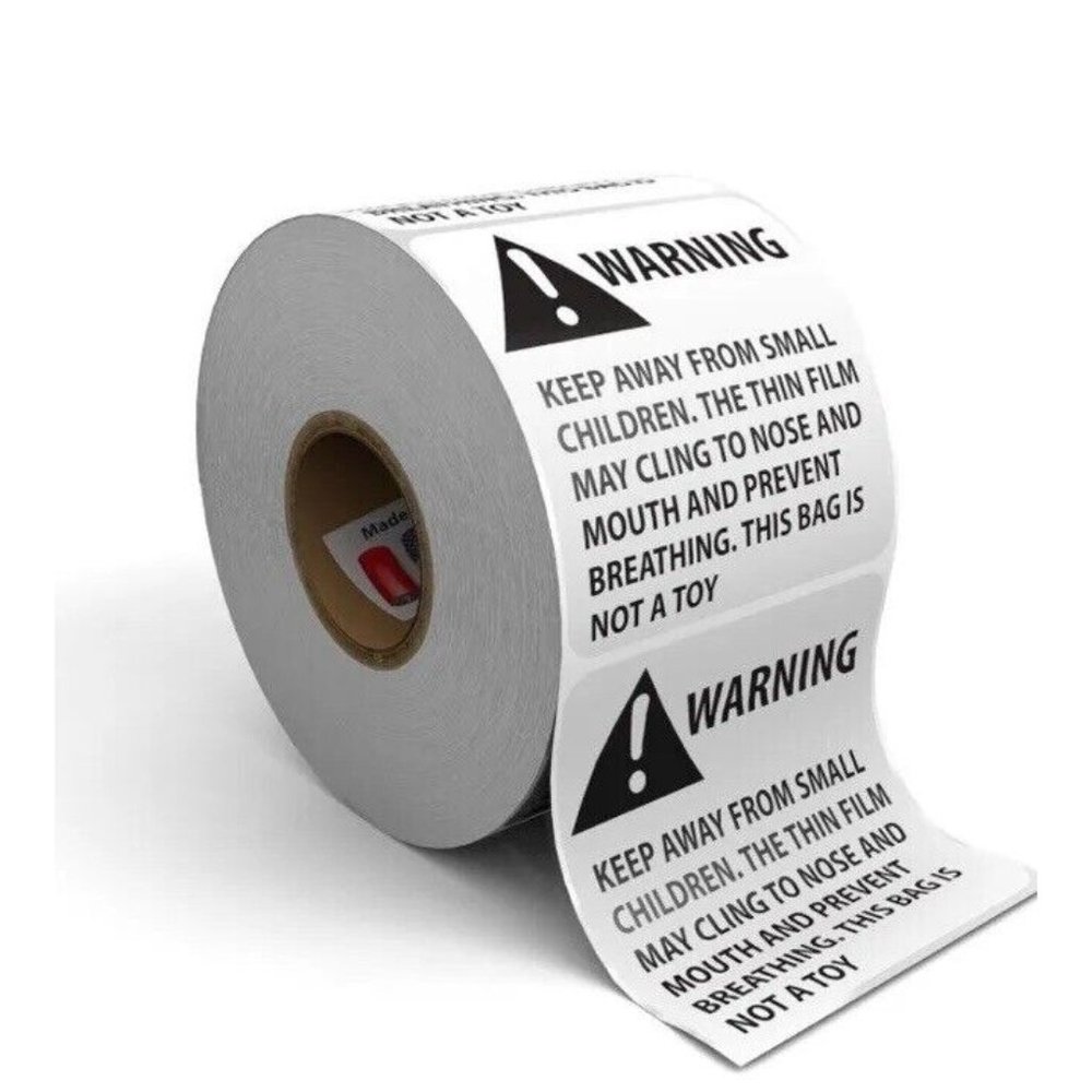 Warning Keep Away From Children Suffocating Warning Stickers 500pc 2”x2” Roll